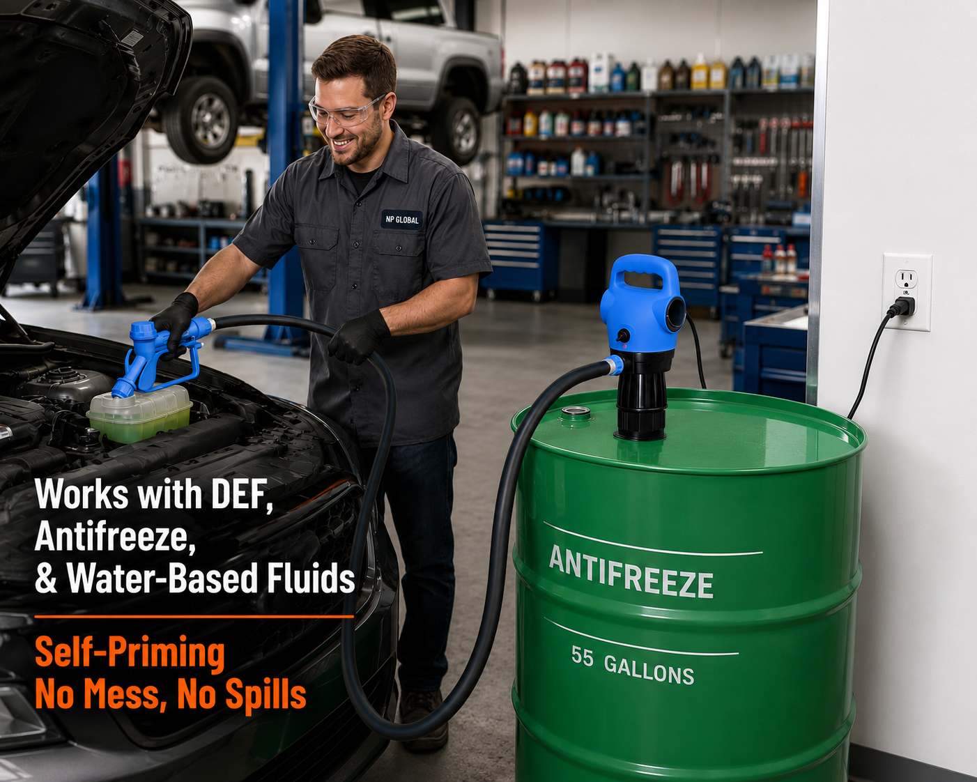 Works with DEF, Antifreeze and Water-Based Fluids